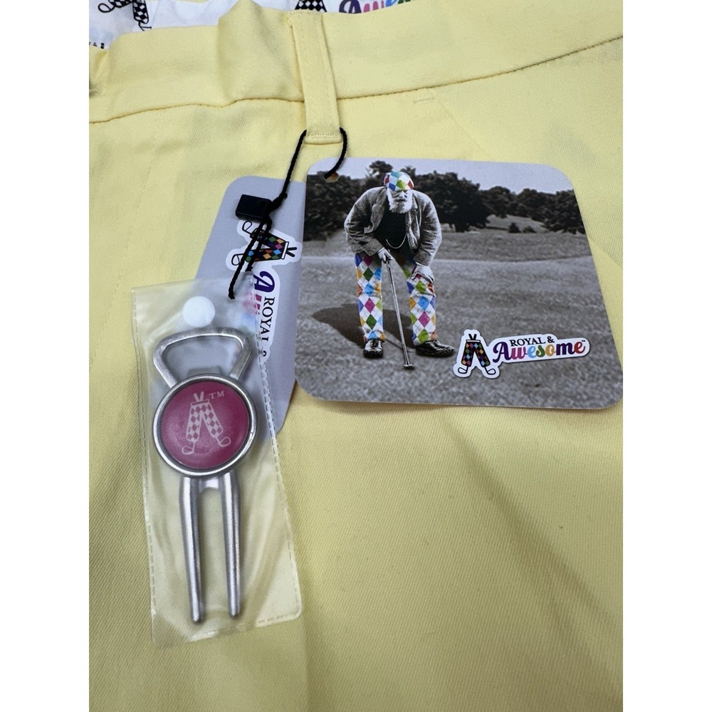 Royal and Awesome Men's 34x30 Golf Pants Trousers Pastel Yellow Stretch - New - Picture 4 of 12